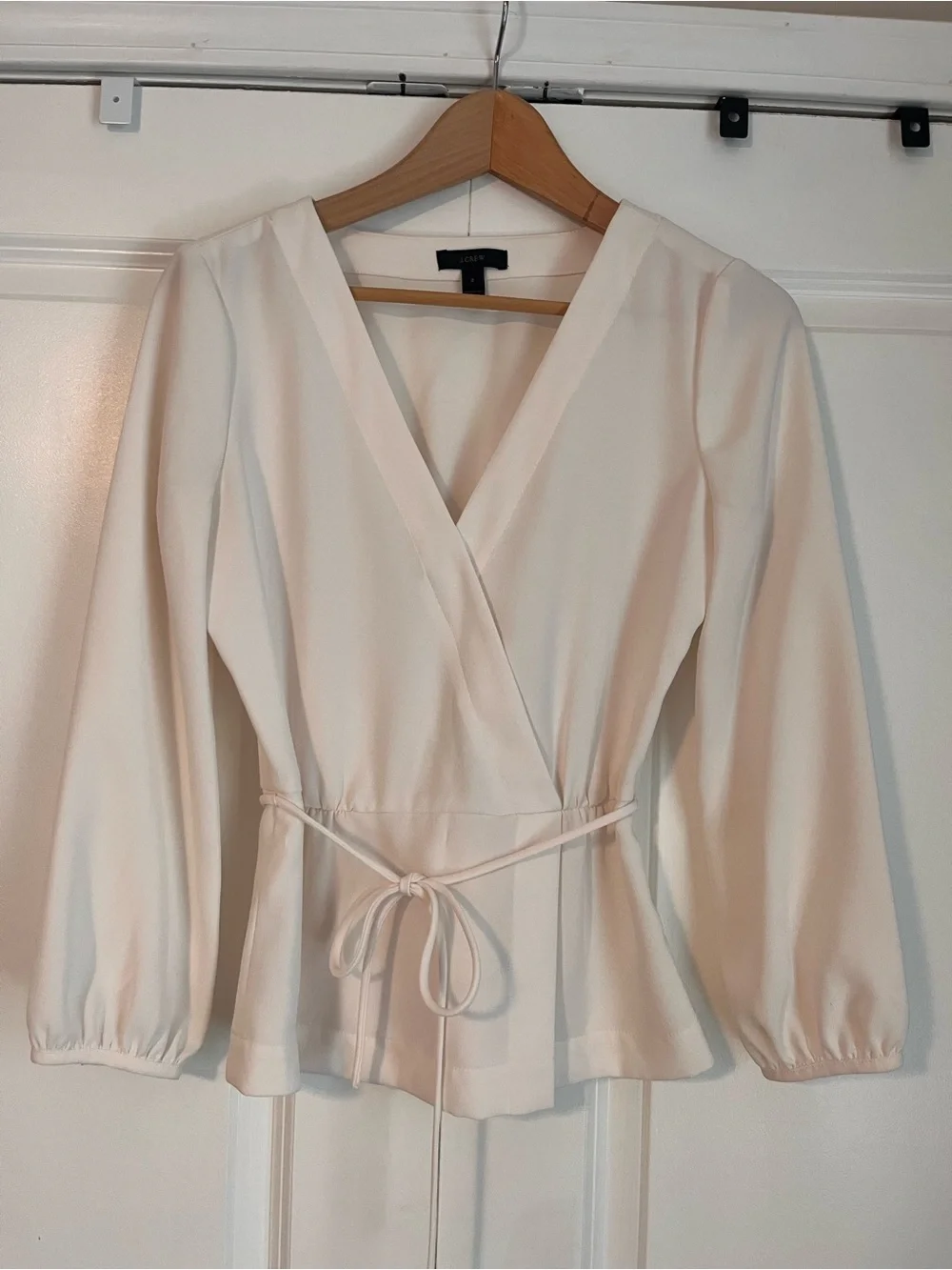 J. Crew Cream Wrap Blouse with Tie Waist